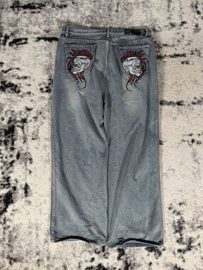 Y2K Baggy Skull Embroidered Back Denim Jeans